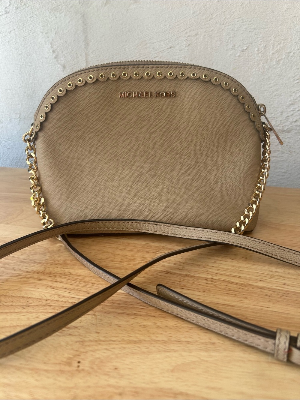 Michael Kors Beige Saffiano Leather Crossbody Bag